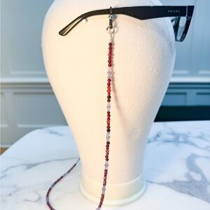 High-end, one of a kind faceted AAA Tourmaline, Ruby and Garnet glasses chain.